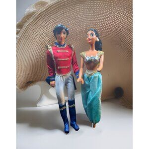 Vintage Pair Disney Aladdin Prince Ali 1968 & Jasmine ArLights 1966 Dolls Mattel